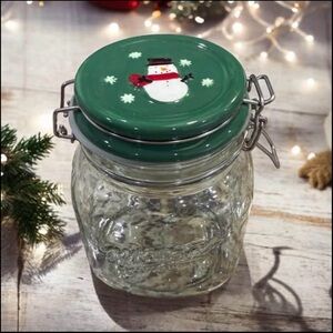 NEW Cute Green Top With Snowman Vacuum Sealed Mason Jar For Candy Or Other Treat